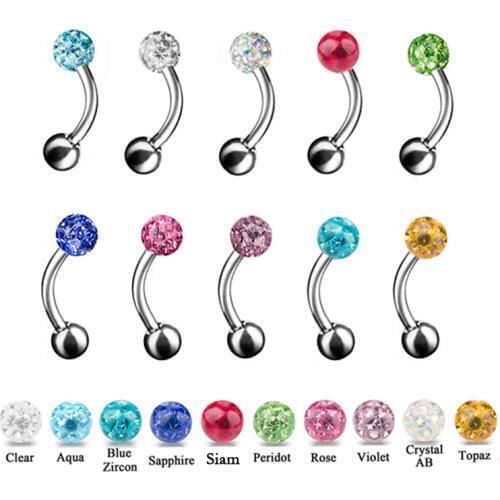 Titanium G23 Shaft&Epoxy Crystal Ferido Gem Ball Curved Banana Barbell Eyebrow Ring Ear Tragus Cartilage Earring Body Piercing