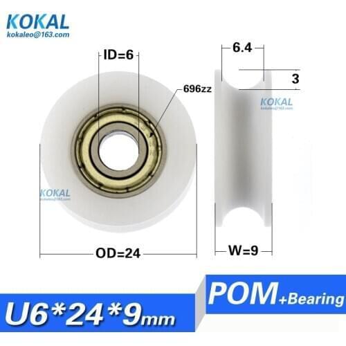 [U0624-9] 1PCS Low noise factory directly sale 696ZZ bearing coated with POM plactic wheel roller Pulley U groove roller 6*24*9
