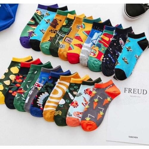 Spring Trendy Happy Socks Men Cotton Boat woman Socks Interest Funny Originality Series Harajuku Ankle Sock Animal Fruit