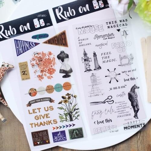 Vintage Rub On Stickers Aesthetic Butterfly Numbers Scrapbooking Material Transfer Scratch Off Stickers DIY Craft Supplies