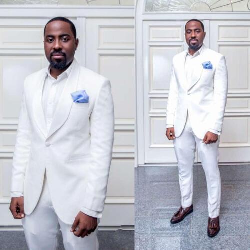 YiMinpwp White Wedding Suits for Men Shawl Lapel One Button Prom Suits Big and Tall Blazer Jacket Men 2 Piece Coat+Pant