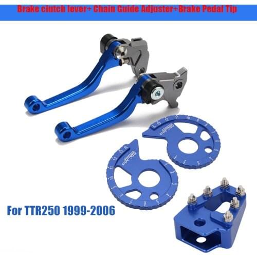 Motorcycle CNC Rear Brake Pedal Step Tip + Brake clutch lever+ Chain Guide Adjuster For Yamaha TTR250 TTR 250 1999-2006