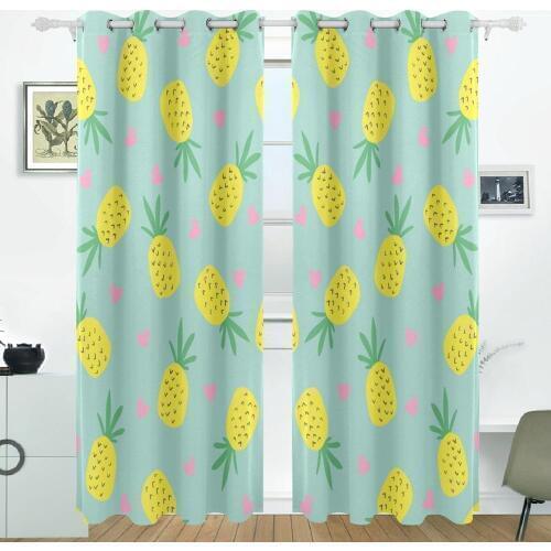 Pineapple Curtains Drapes Panels Darkening Blackout Grommet Room Divider for Patio Window Sliding Glass Door 55x84 Inches