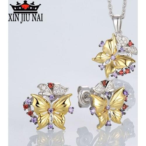 Womens Latest 14K Gold Plated Butterfly Earring Necklace Natural Stone Pendant Suitable for Necklace Sliding Necklace Pendant