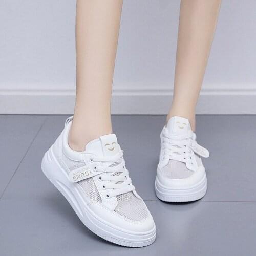 2021 Spring Fashion Breathable Vulcanized Shoes Women Sneakers Pu leather Shoes Women Lace up Casual Shoes White NVX387