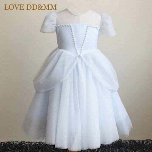 LOVE DD&MM Girl Princess Dresses 2021 New Fashion Kids Clothes Pearl Sequined Mesh Round Neck Dress For Costume 3-8 Years