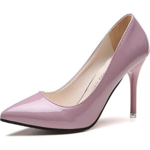 2019 HOT Women Shoes Pointed Toe Pumps Patent Leather Dress High Heels Boat Shoes Wedding Shoes Zapatos Mujer Blue wine red