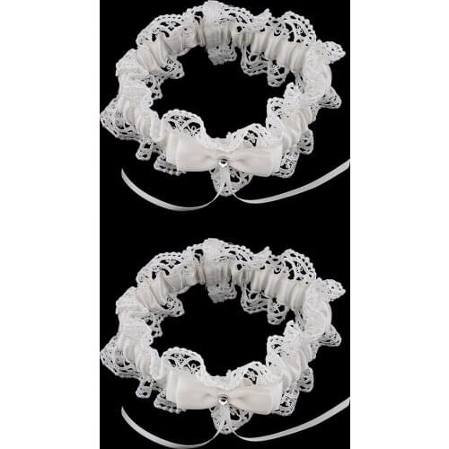 2 Pieces Wedding Bride Keepsake Garter Fashion Beige Lace Flower Bridal Garter