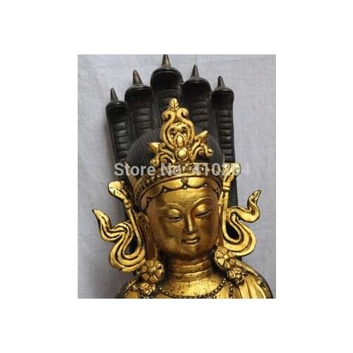 23" Tibet Buddhism Bronze Gilt 5-Heads Snake Naga Kanya Buddha Goddess Statue