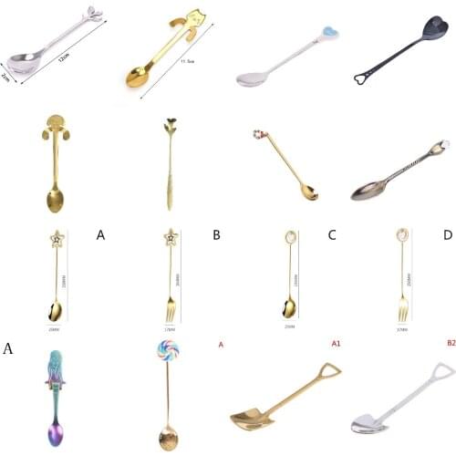 43styles Stainless Steel Colorful Ice Spoons Long Handle Square Head Coffee Spoon Kitchen Hot Drinking Flatware Kitchen Tool