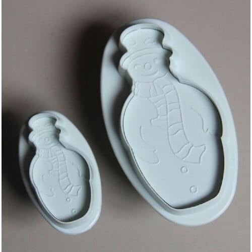 6set/Lot)Free Shipping FDA High Quality Plastic 2pcs Snowman Plunger Biscuit Molds Set