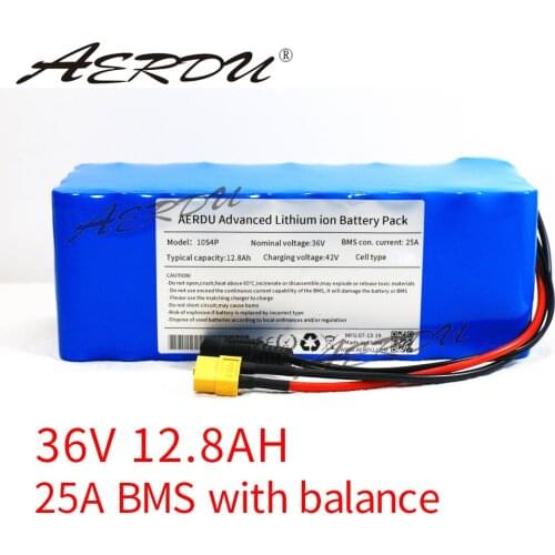AERDU 36V 12.8Ah 10S4P 13Ah 12Ah 18650 li-ion battery pack with 42V 2A charger 750Watt 500W motor ebike Scooter Extended range