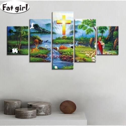 5 Piece Jesus Christ 5d Diamond Painting diamond embroidery Rhinestone mosaic diy cross stitch wall art full square round drill