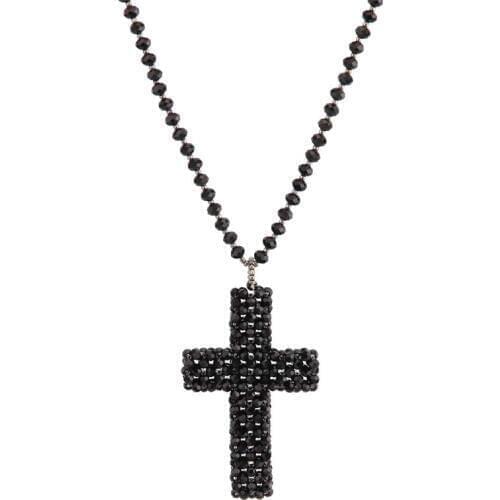 Beadsland handmade knit glass classic trendy cross pendant necklace fashionable Y-shape jewellery for women