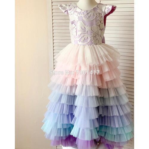 New Coming Tiered Tulle Princess Pink Dress Custom Made Kids Prom Dress Ruffles Long Pageant Gowns Babys Birthday Party Dress