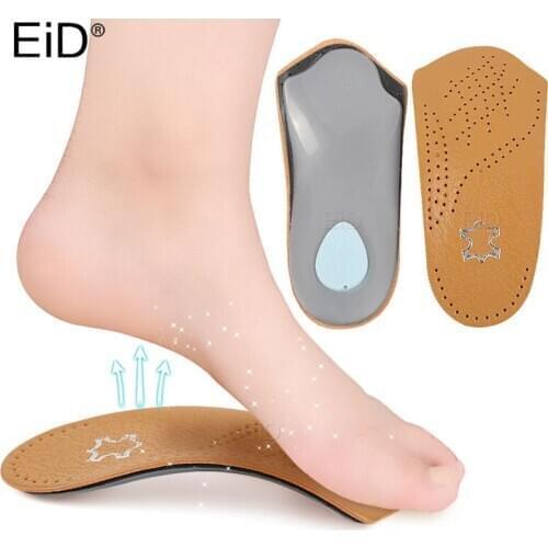 EID 3/4 length Leather insole Flat Foot Orthotic insoles Arch Support 2.5cm Half Shoe Pad Orthopedic Insoles Foot Care Unisex