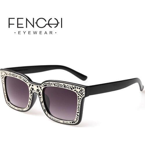 FENCHI Vintage Gilding Square Sunglasses Women UV400 Designer Brand Luxury Sexy Driving Sun Glasses High Quality zonnebril dames