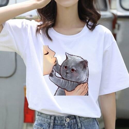 Harajuku Kiss Cats T Shirt Women Aesthetic shirt Ullzang Vintage 90s tshirt New Fashion Top Tees Magic Gothic Steetwear