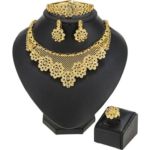 Exquisite Luxury Dubai Gold Jewelry Sets for Women African Wedding Bridal Jewelry Set Necklace Bracelet Earrings Ring