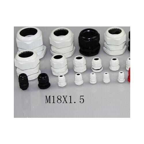 M18X1.5 Cable Glands Nylon plastic waterproof cable connectors spiral fixed Waterproof Gasket Plastic Cable Gland 100PCS