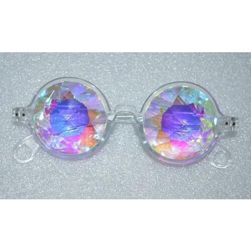 Clear frame kaleidoscope glasses real glass lens