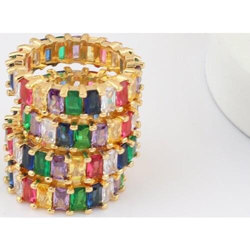 CZ Gold Crown rainbow Rings Geometry wedding Engagement Ring femme Women for ring party gift charm Rhinestone ins Jewelry