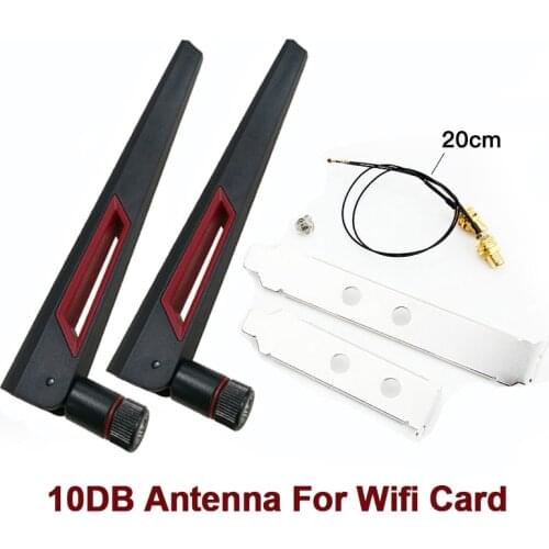 2 x 10Dbi Antenna Set Intel AX210 Wifi Card 2.4GHz 5GHz Dual Band M.2 MHF4 Extension Cable To WiFi RP-SMA For AX200 Adapter