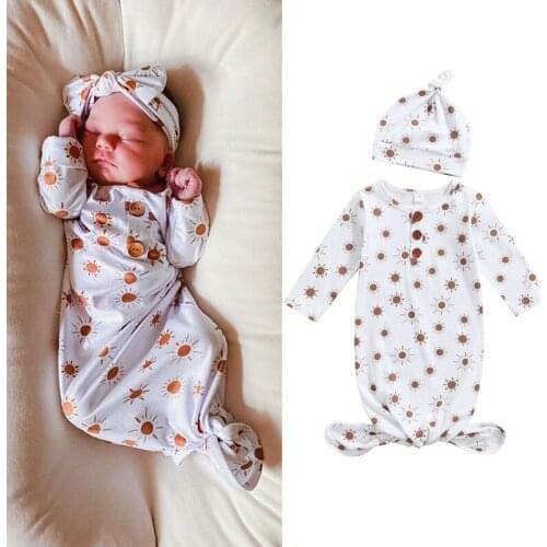 FOCUSNORM Infant Baby Girls Sleeping Bag Set Autumn Sun Printing Long Sleeve Round Collar Blanket+ Round Hat 0-12M