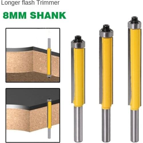 1/3PC 8mm Shank 1/2" Flush Trim Router Bit with Bearing for Wood Template Pattern Bit Tungsten Carbide Milling Cutter for Wood