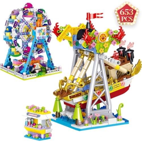 Ferris Wheel Creator Mini Building Blocks Pirate Ship Micro Bricks Ideas Amusement Park Series Toys for Children Birthday Gift