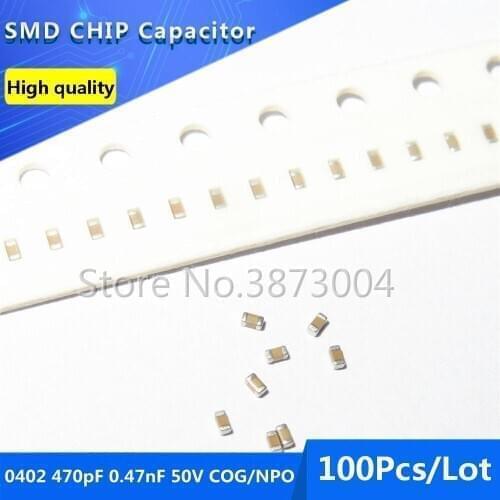 100pcs 0402 470pF 0.47nF 50V COG/NPO 5% Thick Film Chip Multilayer Ceramic Capacitor