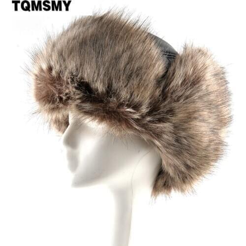 TQMSMY Men Winter Warm Bomber Hat Faux Leather Hat With Earflap Hats Women Faux Fur Outdoor Russia Snow Waterproof Hats TME87