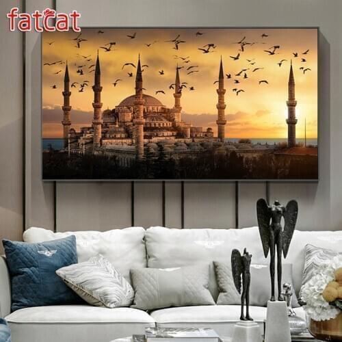 FATCAT Sunset birds castle Large Diy Diamond Painting Full square round drill 5d Diamond Embroidery animals Mosaic kits AE2288