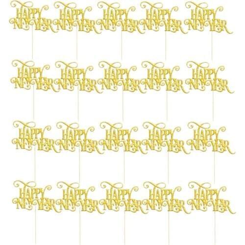 Set of 20pcs Sparkle Letters Happy New Year Cake Toppers New Years Eve Holiday Celebration Xmas Gift DIY Cakes Ornaments