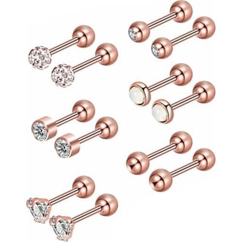 Stainless Steel Crystal Tragus Piercing Stud Earring Set 16G Barbell Earring Lot Cartilage Piercing Helix Small Stud Earring Set