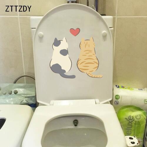 ZTTZDY 22.2*21.5CM Couple Cat Lovely Animal Wall Sticker Home Decoration Toilet Decals T2-0020