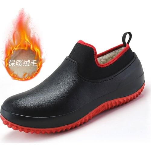 Chef Shoes Rain Shoes Nurse Waterproof Oil-proof Non-slip Man Loafer Winter Plush Warm Large Size Men Women Elastic Rubber