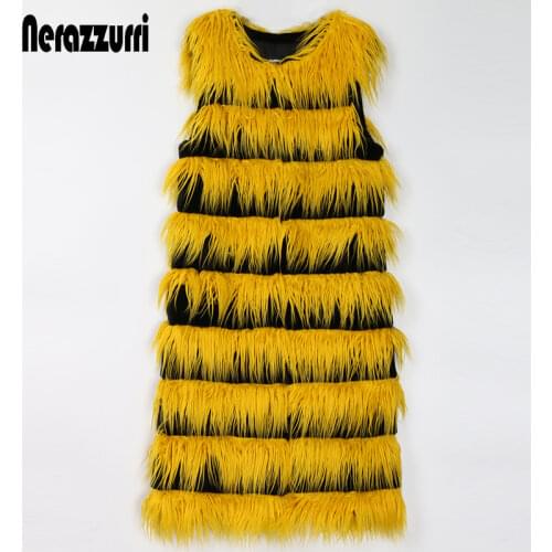 Nerazzurri black and green striped faux fur vest women Long fluffy warm thick fake fox fur waistcoat Winter sleeveless jacket xl