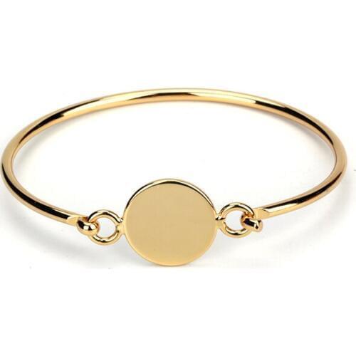 New Minimalist Pure Gold Color Round Disc Charms Adjustable Metal Wire Bracelet Bangle Cuff for Women Girlfriend Hand Jewelry