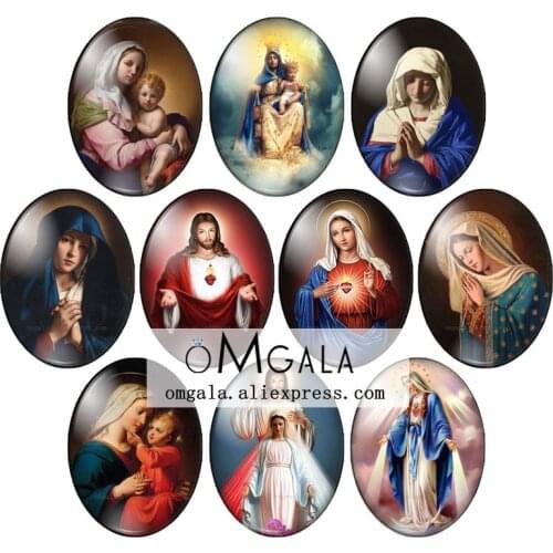 Our Lady Virgin Mary And Jesus 10pcs 13x18mm/18x25mm/30x40mm Oval photo glass cabochon demo flat back Making findings