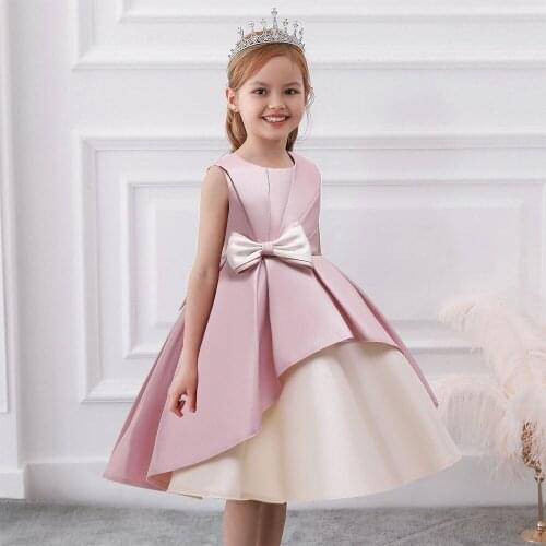 Girl dress summer dress fashion bow satin puffy princess dress catwalk dress wedding party dress childrens dress dress for girl