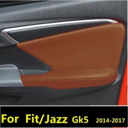 Microfiber Front / Rear Door Panel Leather Protective Cover For HONDA 3th Gen Fit /Jazz GK5 2014-2017 car interior accessories