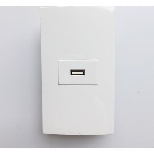 118mm Rectangle USB Wall Panel Direct Plug USB2.0 Outlet Glossy White Finished For Office Computer