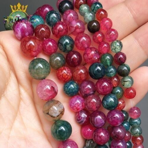 Multicolor Fire Dragon Vein Agates Round Loose Beads Natural Stone Beads For Jewelry Making DIY Bracelet Ear Studs 15'' 6/8/10mm
