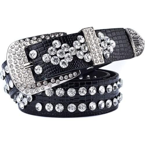 New fashion luxury handmade diamond belt wide womens jeans trouser belt womens decorative belt black belt