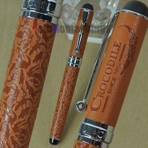 NEW CROCODILE 168 ROLLER BALL PEN MEDIUM NIB FOUNTAIN PEN CROCODILE SKIN PATTERN AND BLACK / BLUE / REDDISH BROWN FOR CHOICE