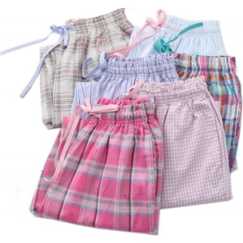 2021 Spring Summer Women Cotton sleep bottoms Female loose plus size nighty trousers sleepwear pyjama Ladies Plaid pajama pants