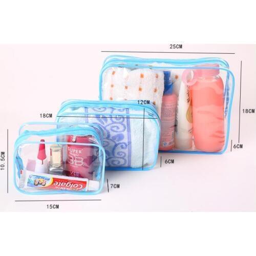 3PCS / sets of waterproof transparent cosmetic bag ladies portable storage bag washing package new 3 color