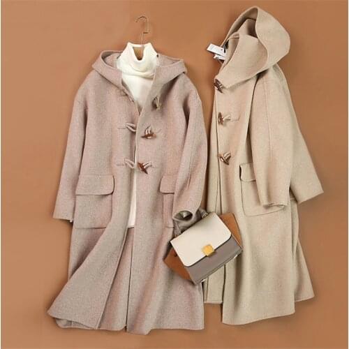 High Quality 90% Wool Coat For Women Horn Button Warm Plus Office Lady Female Fashion Woolen Hooded 2020 Winter Sweet Coat K090