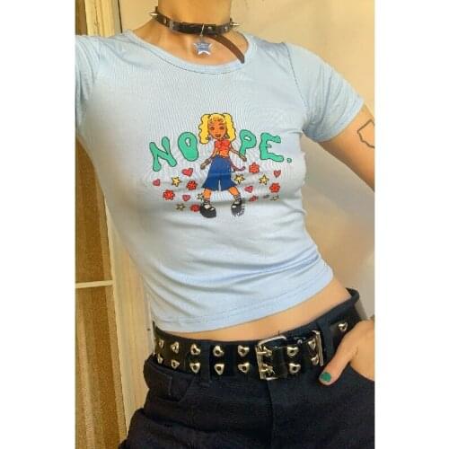 Womens Cartoon Girls Print T-Shirt Young Ladies 2021 Summer Fashion Y2K Female New Cute Harajuku Slim Crop Tops Tee Hot Sell